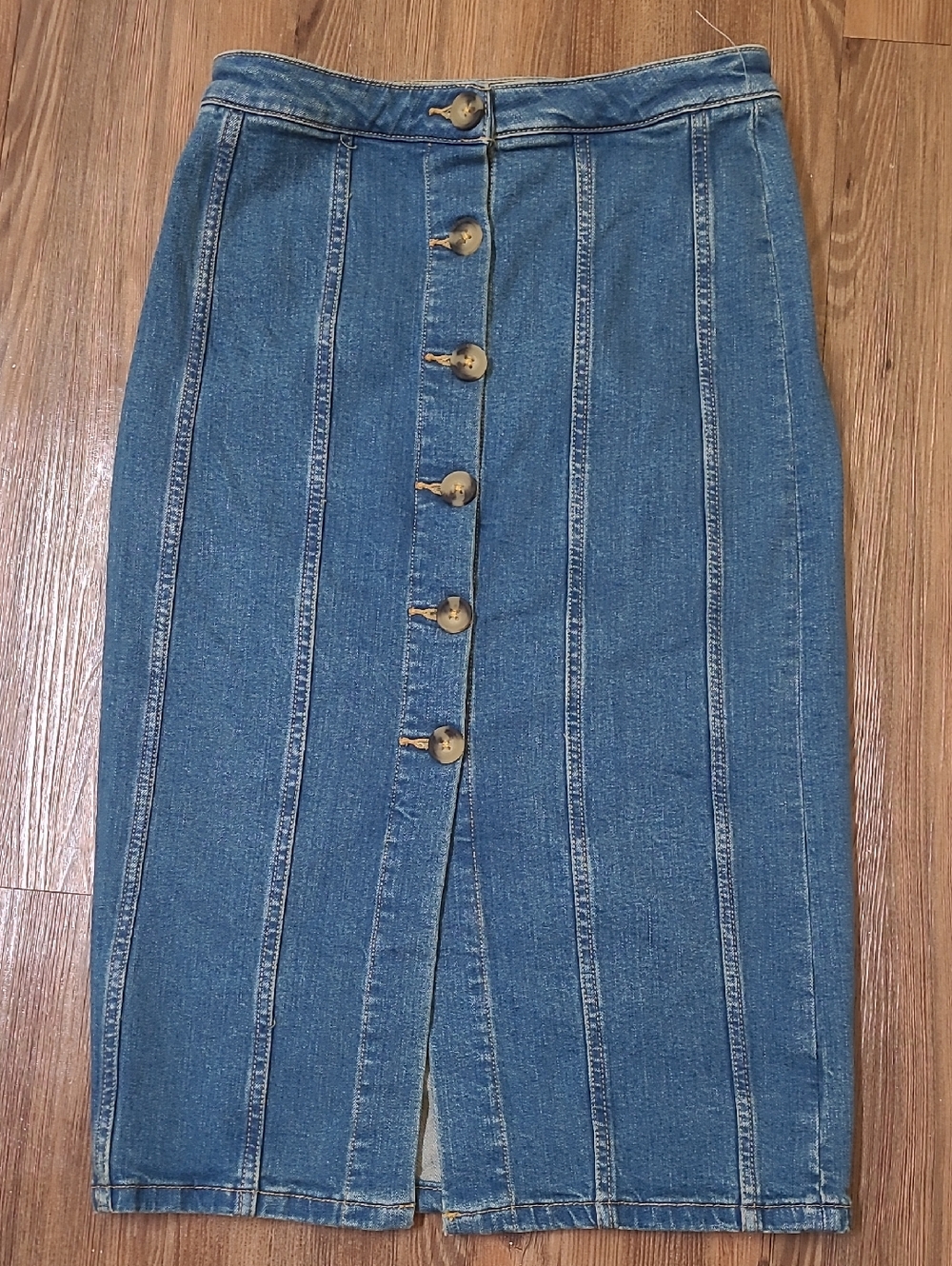 Anthropologie Blue Button-Front Denim Pencil Skirt